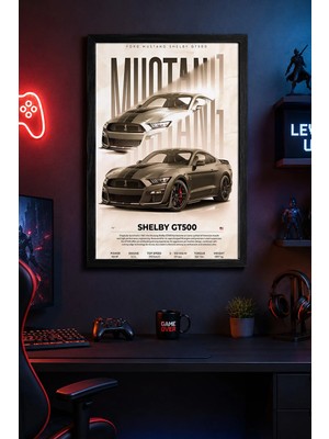 Charmbi Shelby GT500 Siyah Çerçeveli Modern Duvar Tablosu Özel Kaplama Poster 15X21 | 21X30 | 30X42