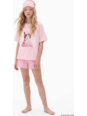 Lc Waikiki Yeni Sezon Pembe Baskılı Kız Çocuk Şortlu Pijama Takım