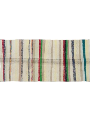 Apex Halı El Dokuması Vintage Yün-Pamuk Çizgili Çaput Halı 32400 124 x 262 cm