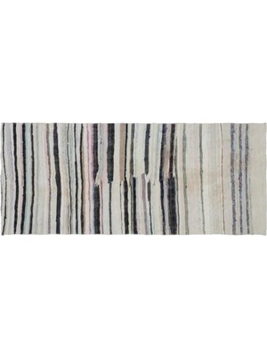 Apex Halı El Dokuması Vintage Yün-Pamuk Çizgili Çaput Halı 31847 137 x 324 cm