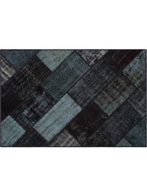 Apex Halı El Dokuması Patchwork Vintage Yün-Pamuk Siyah Halı 31152 120 x 180 cm