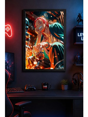Charmbi Akagami Shanks Siyah Çerçeveli Modern Duvar Tablosu Özel Kaplama Poster 15X21 | 21X30 | 30X42
