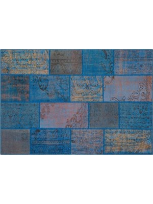 Apex Halı El Dokuması Patchwork Vintage Yün-Pamuk Mavi Halı 35821 162 x 234 cm