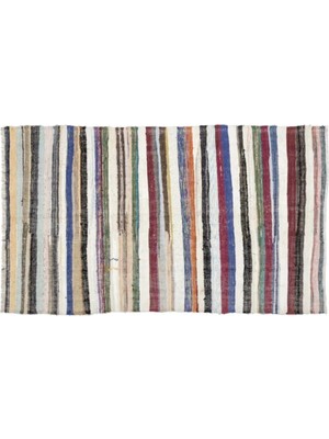 Apex Halı El Dokuması Vintage Yün Pamuk Çizgili Çaput Halı 148X250 cm