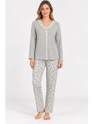 Nena %100 Pamuk Uzun Kol Önden Düğmeli Kadın Pijama Takım 1491