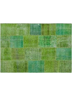 Apex Halı El Dokuması Patchwork Vintage Yün-Pamuk Yeşil Halı 24907 160 x 230 cm