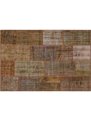 Apex Halı El Dokuması Patchwork Vintage Yün-Pamuk Kahve Halı 33195 120 x 180 cm