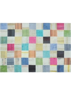Apex Halı El Dokuması Patchwork Vintage Yün Pamuk Renkli Halı 25346 157 x 226 cm