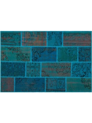 Apex Halı El Dokuması Patchwork Vintage Yün-Pamuk Turkuaz Halı 26543 120 x 180 cm
