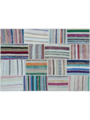 Apex Halı El Dokuması Patchwork Vintage Yün-Pamuk Çizgili Halı 25414 160 x 226