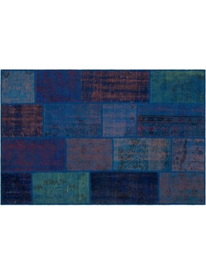 Apex Halı El Dokuması Patchwork Vintage Yün-Pamuk Mavi Halı 33129 120 x 180 cm
