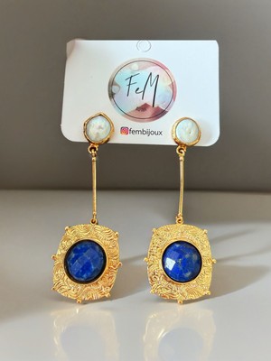 Fem Bijoux Lapis Lazuli Inci Taşlı 22K Altın Kaplama Tasarım Küpe