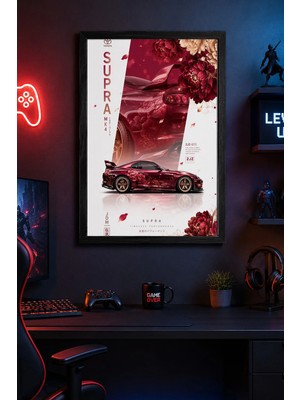 Charmbi Supra Mk4 Ahşap Çerçeveli Poster Hediyelik Duvar Tablosu Premium Baskı 15X21 | 21X30 | 30X42