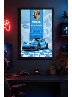 Charmbi Porsche 911 Gtrs Siyah Ahşap Çerçeveli Poster Premium Dijital Baskı Tablo 15X21 | 21X30 | 30X42