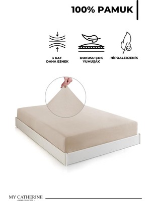 Store Lastikli & Hipoalerjenik Çarşaf |%100 Pamuk Çarşaf Penye Kumaş | Tek-Çift Kişilik-Battal Boy Çarşaf -BEJ-100X200, Luxcarsaf