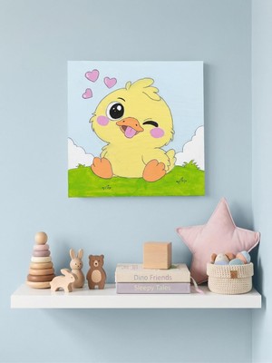 Store %100 El Yapımı Neşeli Çocuk Odası Tablosu - 20X20 cm Fabrikasyon Olmayan Akrilik Sanat