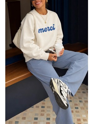 Monila Kadın Premium Kumaş 3 Iplik Şardonlu Merci Baskılı Sweatshirt