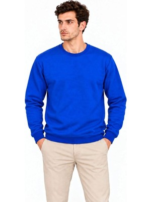 Walkies Erkek Bisiklet Yaka Içi Şardonlu 2 Iplik Düz Uzun Kollu Regular Fit Sweatshirt - Mavi