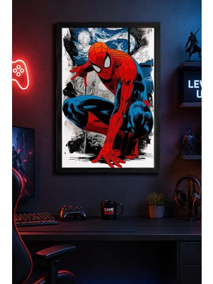 Charmbi Örümcekli Adam Ahşap Çerçeveli Poster Hediyelik Duvar Tablosu Premium Baskı 15X21 | 21X30 | 30X42