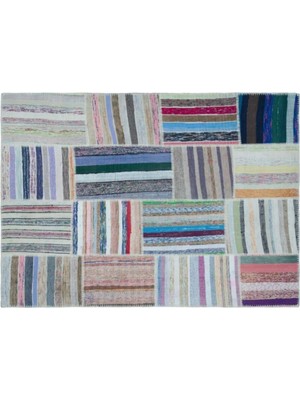 Apex Halı El Dokuması Patchwork Vintage Yün-Pamuk Çizgili Halı 25497 160 x 224 cm