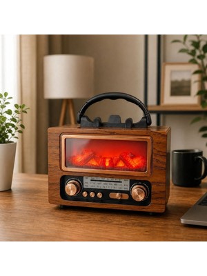Buffer® Şömine Görünümlü Bluetooth Hoparlör, Nostaljik Radyo ve Kablosuz Müzik Çalar