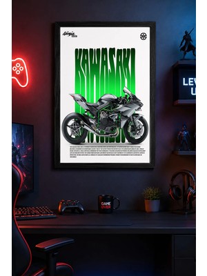 Charmbi Kawasaki Ninja Siyah Ahşap Çerçeveli Poster Premium Dijital Baskı Tablo 15X21 | 21X30 | 30X42