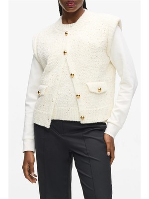 Karl Lagerfeld Boucle Knit Vest Women's Cardigan Cream