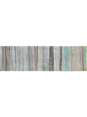 Apex Halı El Dokuması Vintage Yün-Pamuk Çizgili Çaput Halı 31932 101X353 cm