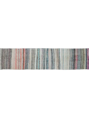 Apex Halı El Dokuması Vintage Yün-Pamuk Çizgili Çaput Halı 32228 100 x 420 cm