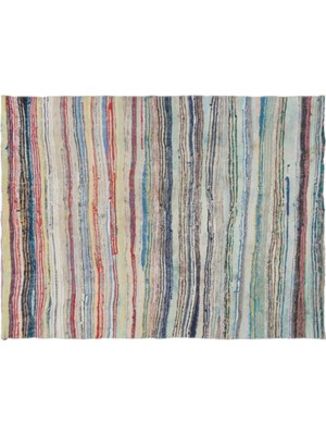 Apex Halı El Dokuması Vintage Yün-Pamuk Çizgili Çaput Halı  140 x 186 cm