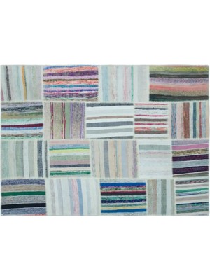 Apex Halı El Dokuması Patchwork Vintage Yün-Pamuk Çizgili Halı 25243 160 x 221 cm