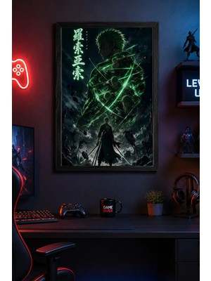 Charmbi Zoro Temalı Ahşap Çerçeveli Poster Hediyelik Duvar Tablosu Premium Baskı 15X21 | 21X30 | 30X42
