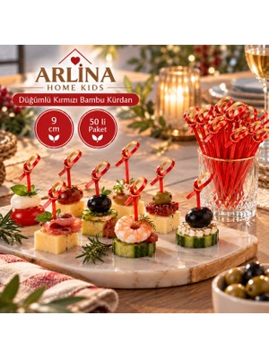 Arlina Home Kids Düğümlü Kırmızı Bambu Kürdan 9 cm 50'li Paket