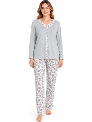 Nena %100 Pamuk Uzun Kol Önden Düğmeli Kadın Pijama Takım 14138