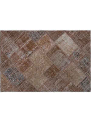 Apex Halı El Dokuması Patchwork Vintage Yün-Pamuk Kahve Halı 22391 120 x 180 cm