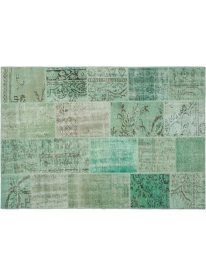 Apex Halı El Dokuması Patchwork Vintage Yün-Pamuk Yeşil Halı 20771 160 x 230 cm