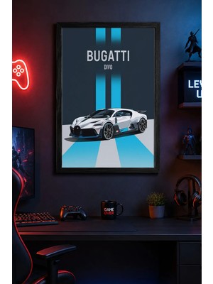Charmbi Bugatti Divo Ahşap Çerçeveli Poster Hediyelik Duvar Tablosu Premium Baskı 15X21 | 21X30 | 30X42