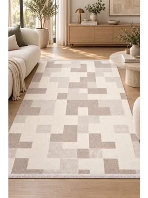 Ally Carpet Plumo Enso Vizon Krem Özel Ölçü Oturma Odası Yatak Odası Robot Süpürge Uyumlu Yumuşak Konforlu Halı