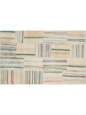 Apex Halı El Dokuması Patchwork Vintage Yün-Pamuk Çizgili Halı 36345 142 x 225 cm