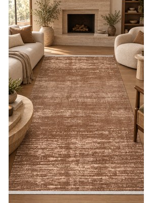 Ally Carpet Lodos Incir Kahve Oturma Odası Salon Mutfak Robot Süpürge Uyumlu Kolay Temizlenebilir Modern Akrilik