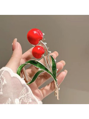 Pratik Ev Kiraz Desenli Metal Mandal Saç Tokası 11 Cm, ve Dayanıklı