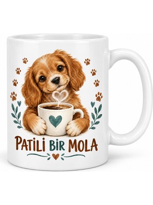 Timion Patili Bir Mola Sevimli Köpek ve Kahve Tasarımlı Porselen Kupa - Model 267 Lütfen Alacağınız Ü