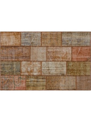 Apex Halı El Dokuması Patchwork Vintage Yün-Pamuk Kahve Halı 31186 120 x 180 cm