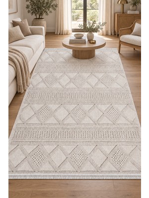 Ally Carpet Ummia Nilur Bej Düz Dokuma Sisal Görünümlü Özel Ölçü Halı, Robot Süpürge Uyumlu, Leke Tutmaz Kolay T