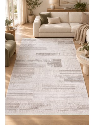 Ally Carpet Mirot Prive Vizon Bej Özel Ölçü Salon Oturma Odası Koridor Halısı Robot Süpürge Uyumlu Kolay Temizle