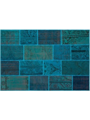 Apex Halı El Dokuması Patchwork Vintage Yün-Pamuk Turkuaz Halı 26385 160 x 230 cm