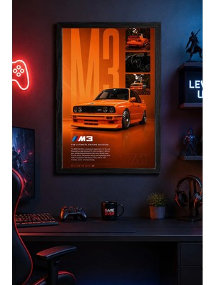 Charmbi Bmw M3 Siyah Ahşap Çerçeveli Poster Premium Dijital Baskı Tablo 15X21 | 21X30 | 30X42