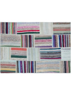 Apex Halı El Dokuması Patchwork Vintage Yün-Pamuk Çizgili Halı 22496 160 x 230 cm