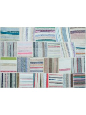 Apex Halı El Dokuması Patchwork Vintage Yün Pamuk Çizgili Halı 25350 158 x 222 cm