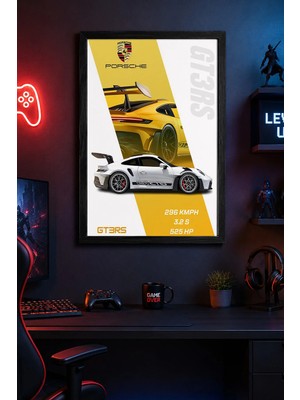 Charmbi Porsche GT3RS Siyah Çerçeveli Modern Duvar Tablosu Özel Kaplama Poster 15X21 | 21X30 | 30X42